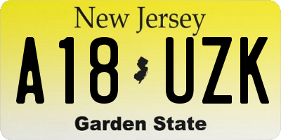 NJ license plate A18UZK