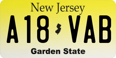 NJ license plate A18VAB