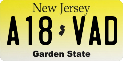 NJ license plate A18VAD