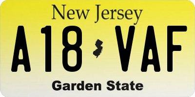 NJ license plate A18VAF