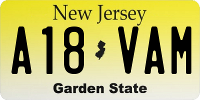 NJ license plate A18VAM