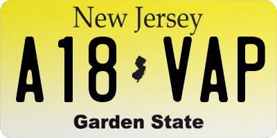 NJ license plate A18VAP