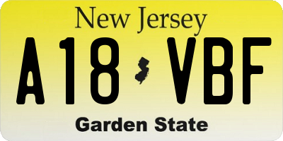 NJ license plate A18VBF