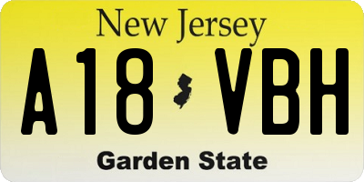 NJ license plate A18VBH