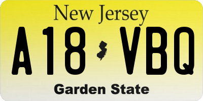 NJ license plate A18VBQ