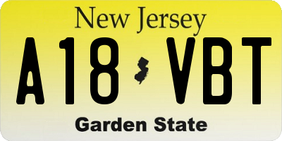 NJ license plate A18VBT