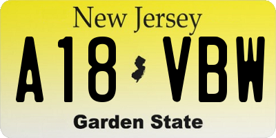 NJ license plate A18VBW