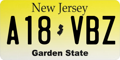 NJ license plate A18VBZ