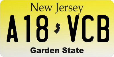 NJ license plate A18VCB