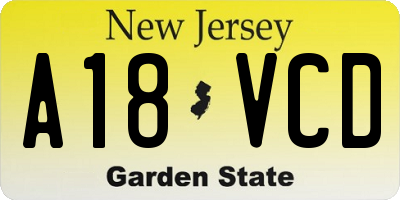 NJ license plate A18VCD