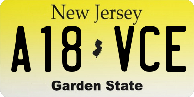 NJ license plate A18VCE