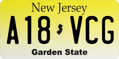 NJ license plate A18VCG