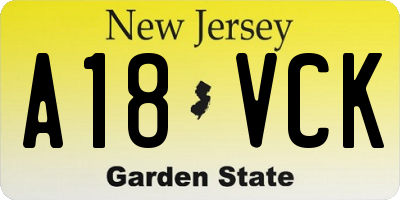 NJ license plate A18VCK