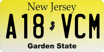 NJ license plate A18VCM