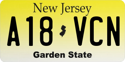 NJ license plate A18VCN