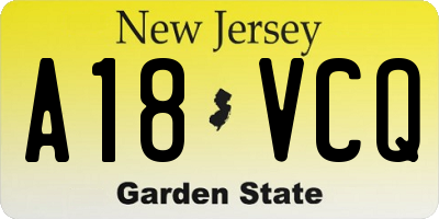 NJ license plate A18VCQ