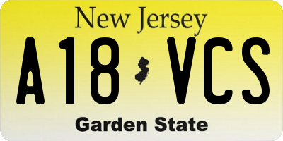 NJ license plate A18VCS