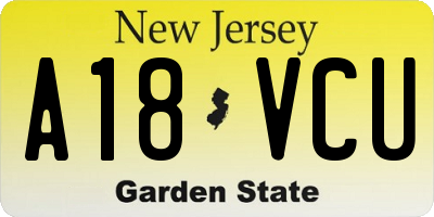 NJ license plate A18VCU