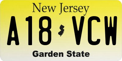 NJ license plate A18VCW