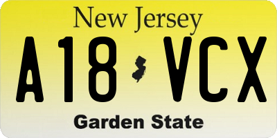 NJ license plate A18VCX