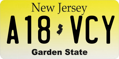 NJ license plate A18VCY