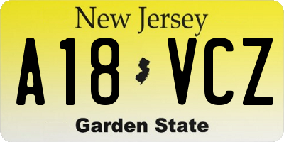 NJ license plate A18VCZ