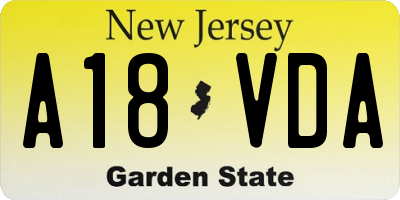 NJ license plate A18VDA