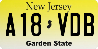 NJ license plate A18VDB