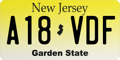 NJ license plate A18VDF