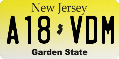 NJ license plate A18VDM