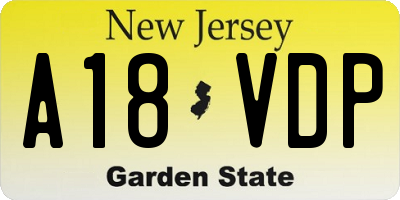 NJ license plate A18VDP