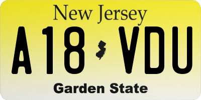 NJ license plate A18VDU