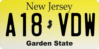 NJ license plate A18VDW