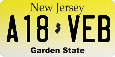 NJ license plate A18VEB