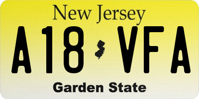 NJ license plate A18VFA