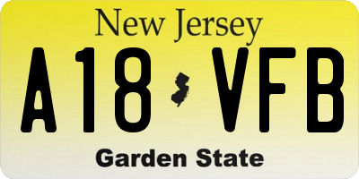 NJ license plate A18VFB