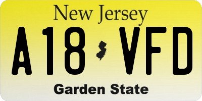 NJ license plate A18VFD