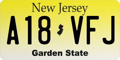 NJ license plate A18VFJ