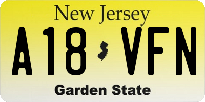 NJ license plate A18VFN