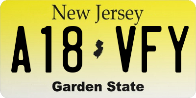 NJ license plate A18VFY