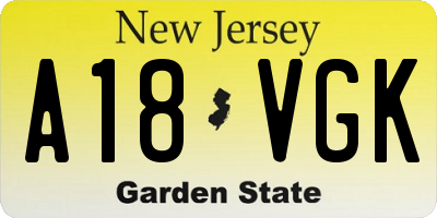 NJ license plate A18VGK