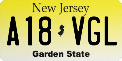 NJ license plate A18VGL