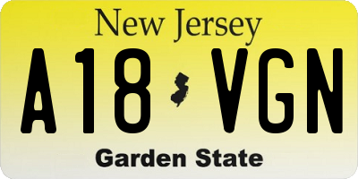 NJ license plate A18VGN