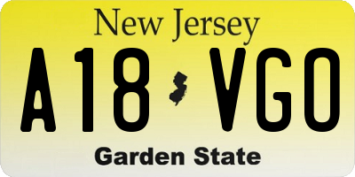 NJ license plate A18VGO