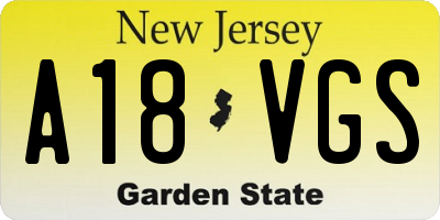 NJ license plate A18VGS