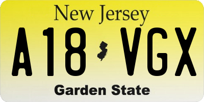 NJ license plate A18VGX