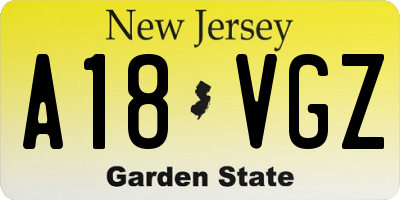 NJ license plate A18VGZ