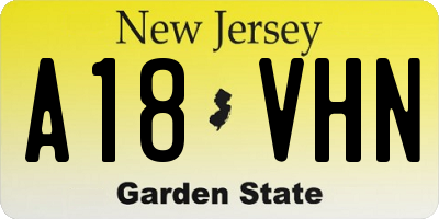 NJ license plate A18VHN