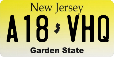 NJ license plate A18VHQ