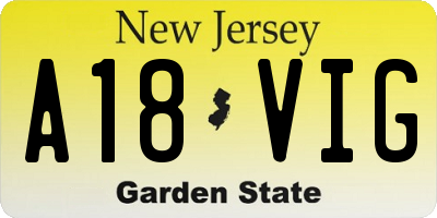 NJ license plate A18VIG